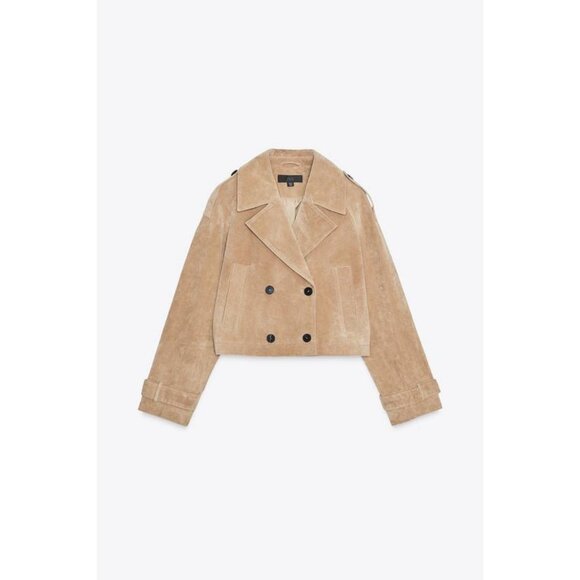 ZARA 100% LEATHER SHORT TRENCH COAT - Picture 11 of 13